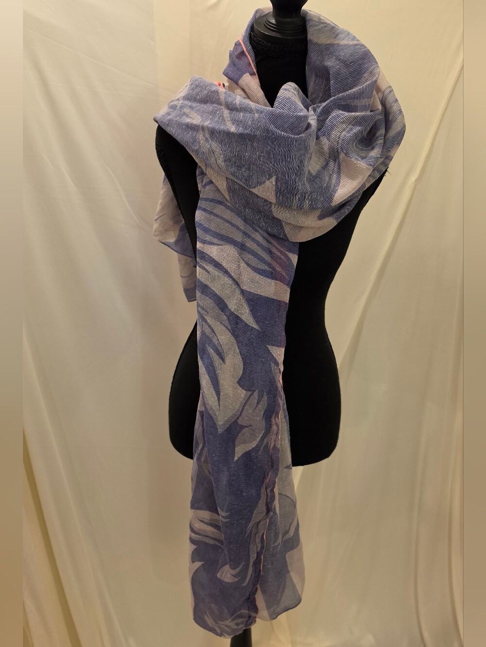Oversized Sheer Floral Stripe Scarf Wrap Shawl Blue Purple Long Big Bloom 85x39 - Picture 5 of 5